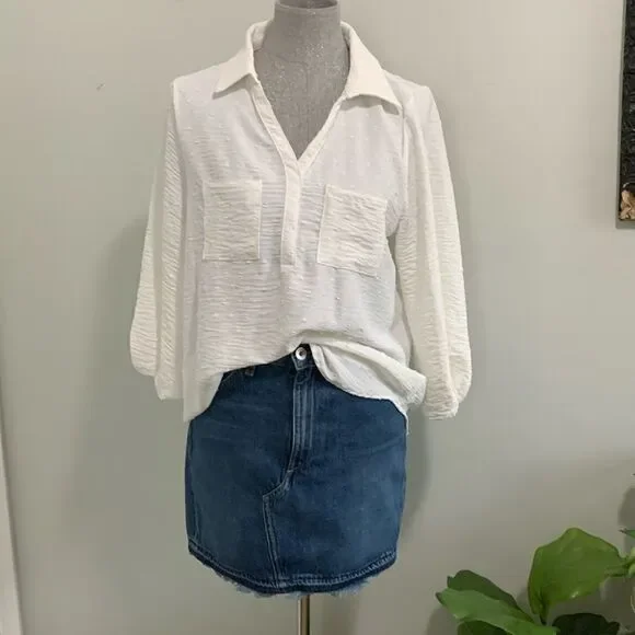 rag & bone Distressed Style Fringed Medium Wash Denim Skirt W1B2K273FRI Size 27 - Picture 3 of 17